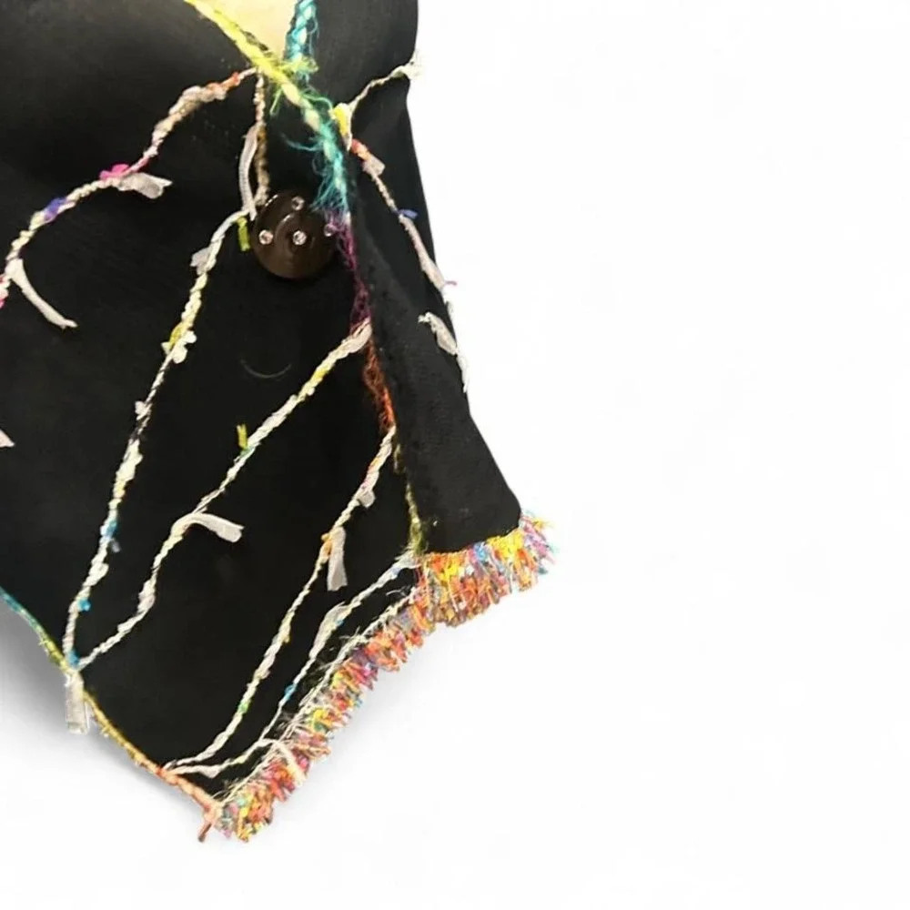 Black and multicoloured fringe Shaw with button‎ detail Osfm (2xl2)